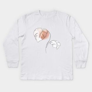 One Line Monstera Leaves  Botanical Abstract Kids Long Sleeve T-Shirt
